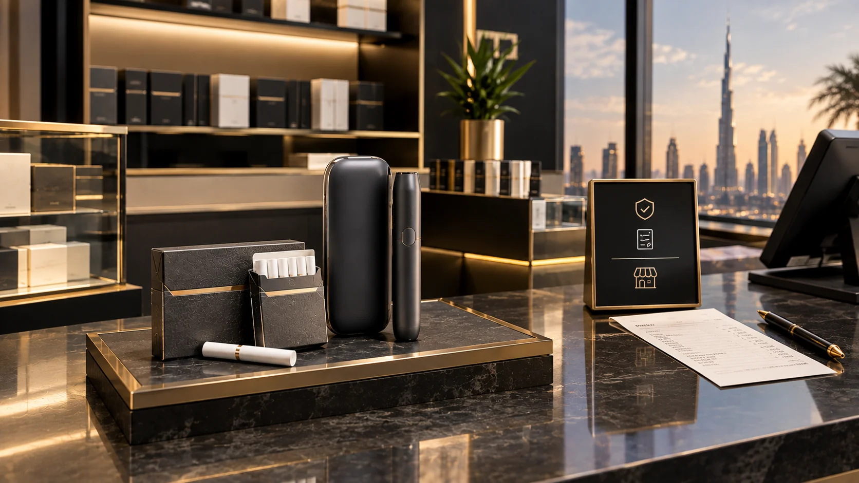 Regulated retail display of heated tobacco sticks and a heating device in Dubai